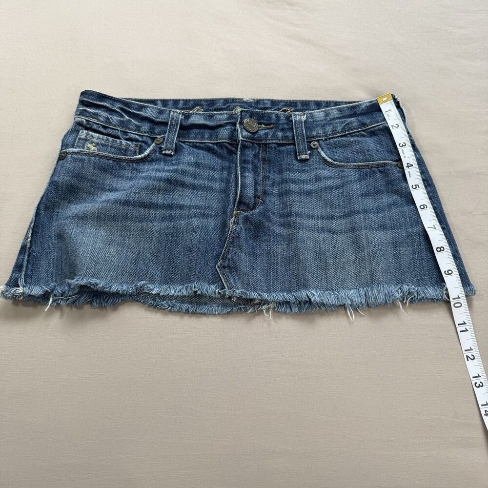 Abercrombie & Fitch Micro Mini Denim Skirt Size 0 Low Rise Y2k Distressed Boho - Picture 8 of 10